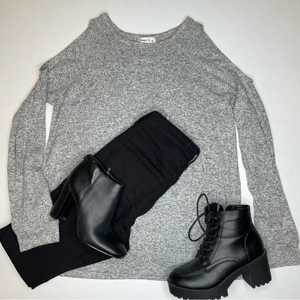 GINGER G Cold Shoulder Sweater